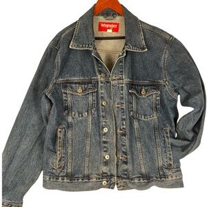 Vintage Wrangler Hero Denim Trucker Jacket Mens Large Blue Workwear Rugged Jean